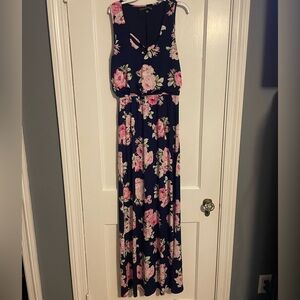 Three Hearts Navy and Pink Floral Maxi Dress